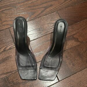 Black and clear low wedge by far sandals. Size 39 (9).